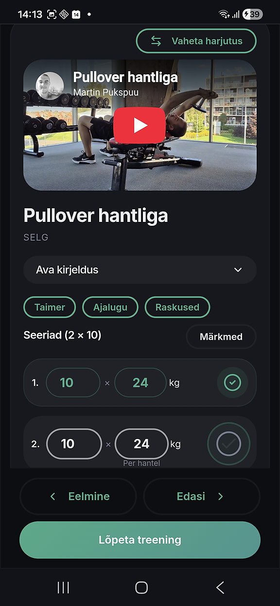 MoveFree treeningu ekraan